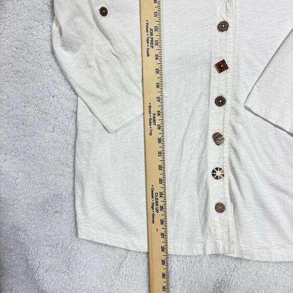 Soft Surroundings Artisan Mixed Button White Long Sleeve Slub Knit Top Women L - Picture 5 of 8